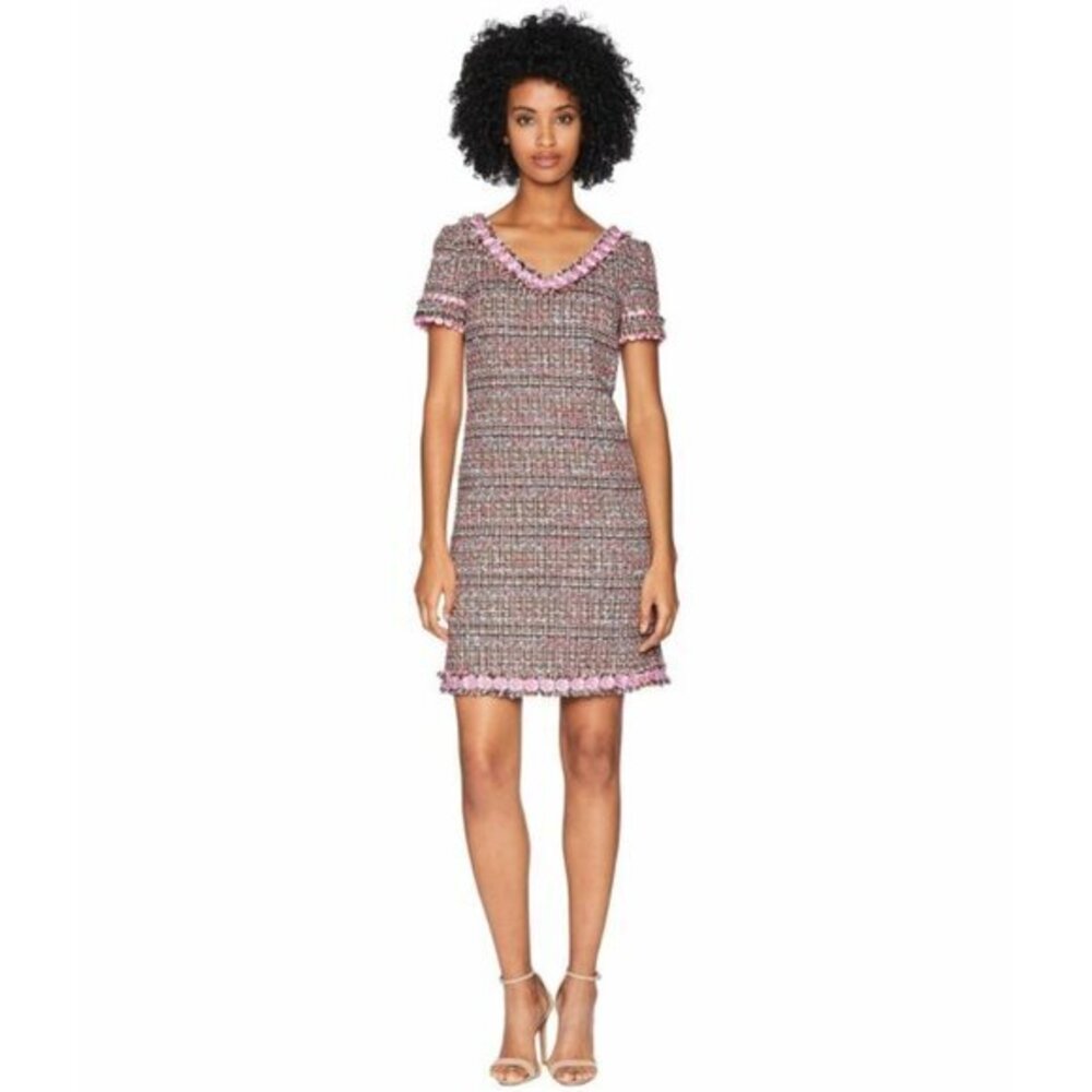 Boutique Moschino Dress Pink Tweed Fringe Sheath Mini 46 IT 12 US NWT